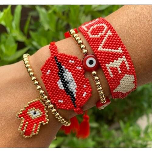 Rainbow love miyuki hand-woven beaded bracelet adjustable bracelet set