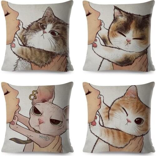 BV01091 Funny ove Kiss Cute Cat Pillows Cases for Sofa Home Car Cushion Cover Pillow Covers Decor 45x45cm