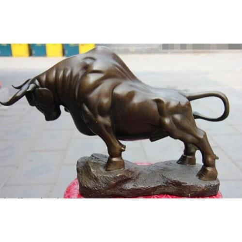 Fast shipping USPS to USA S3518 Pure Bronze Copper China Home Feng Shui Money Wealth Lucky OX Bull Art Statue