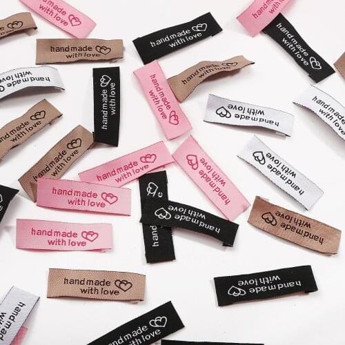 100pcs/lot 50x15mm Handmade tags Woven Printed Labels Clothes Garment label DIY Multi Color Tags Craft Sewing Accessories