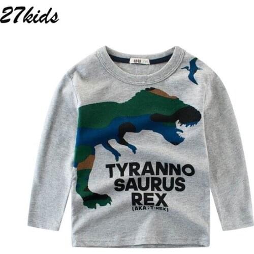 27kids 4-13Years Dinosaur Big Children Boys T Shirts Spring Fall Kids Boys Girls Long Sleeve Shirts Juvenile Boys Clothing