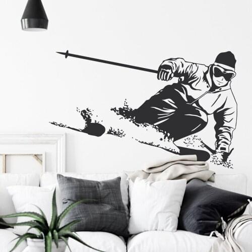 Downhill Skiing Wall Decal - Skier Vinyl Sticker, Winter Sports Decor Skier Gifts, Sports Decal Removable Murals Z396