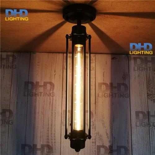 Art decorative black finished iron long 300mm cage industrial ceiling light vintage iron socket lighting fixtures for shops