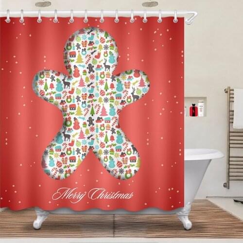 LB Gingerbread Man And Christmas Decorations Shower Curtain Red Bathroom Washable Waterproof Polyester Fabric for Bathtub Decor