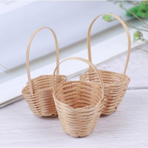 1/12 Dollhouse Miniature Accessories Mini Bamboo Basket Simulation Food Basket Model Toys for Doll House Decoration