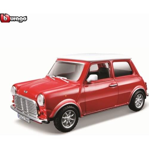 Bburago 1:32 1969 BMW MINI Cooper simulation alloy car model plexiglass dustproof display base package Collecting gifts