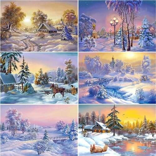 GATYZTORY DIY Oil Painting By Numbers Snowhouse Kits Drawing Canvas Handpainted Winter Landscape Home Decor Gift 40x50cm