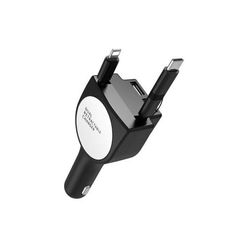 The New Three-generation Car Charger with Three Data Lines Car Phone Charger for Apple Android Type C