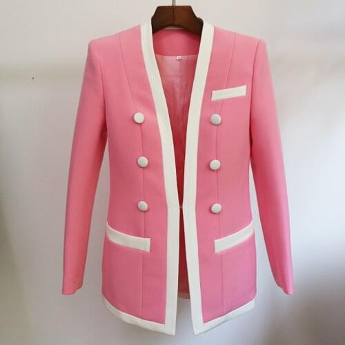 New Designer Womens elegant V-neck blazer jackets hot fashion double-breasted slim coat C642