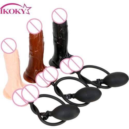 IKOKY Huge Inflatable Dildo Anal Plug Realistic Penis Suction Cup Pump Big Butt Plug Vaginal Stimulation Sex Toys For Women