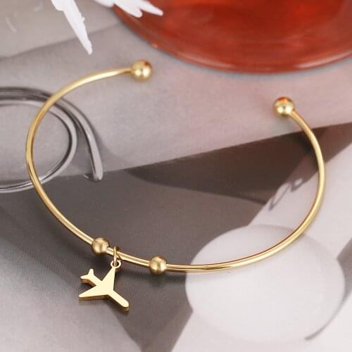 CACANA 316L Stainless Steel Open Bracelet Gold Color Aircraft Simple Trendy Jewelry For Women Bracelets Wedding Party Gifts