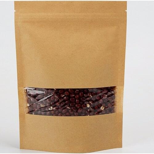 50 Pcs Kraft Stand Up Zip lock Bags Pouches with Clear Window Kraft Standing Zipper Bags Window Kraft Paper Bags,Free Shipping