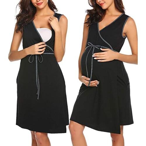 #58 Nursing Pyjama Woman V-neck Solid Sleeveless Breast-feeding Pregnant Maternity Nursing Dress Pijama Maternidad Y Lactancia