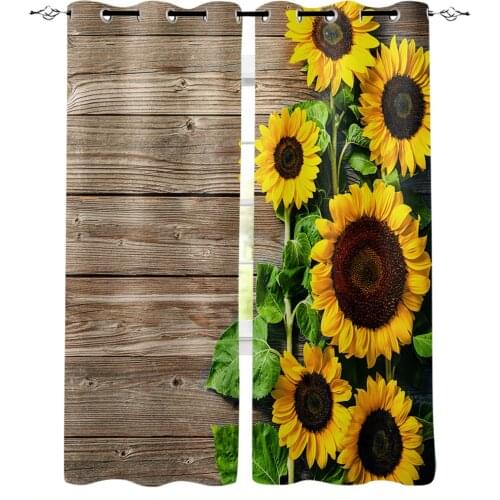 Sunflowers Wood Rustic Blackout Curtains for Children Kids Home Decor Bedroom Living Room High Shading Window Curtains