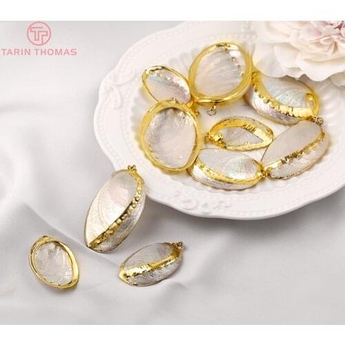 6PCS Gold Color Brass and Natural Shell Shell Charms Pendants High Quality Jewelry Making Supplies Diy Findings Accessories
