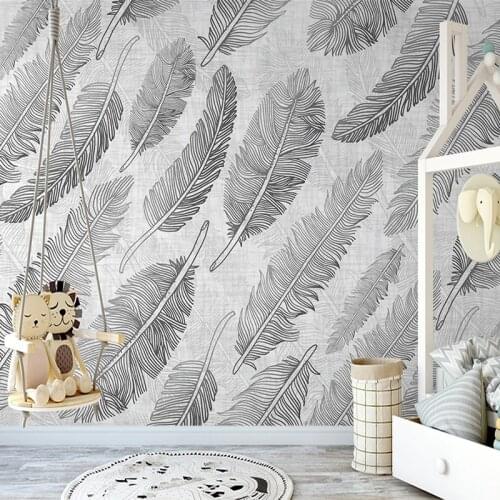 Custom 3D Mural Wallpaper Black White Abstract Feather Wall Art Painting Living Room Bedroom TV Background Photo Papel De Parede