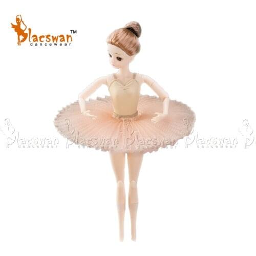 Practising Ballerina Doll in Salmon Pink Professional Pancake Tutu Skirt 6 layer Pleated Tulle 12" tall Girls Birthday Gift AC23
