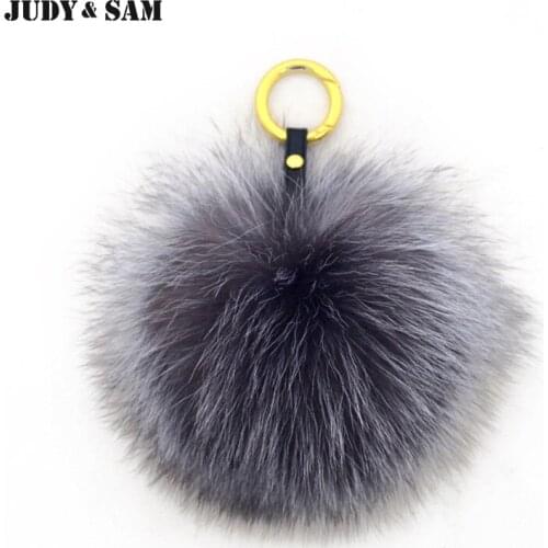 Deluxe Genuine Silver Fox Fur Pom Pom Accessories Ring High Quality Fluffy Fur Ball Bag Charm Headwear Accessory