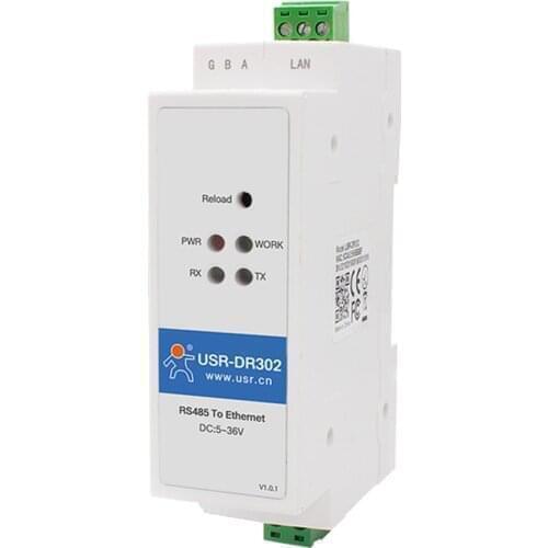 USR-DR302 Din Rail Serial RS485 to Ethernet TCP IP Server Module Ethernet Converter Modbus RTU to Modbus TCP unit