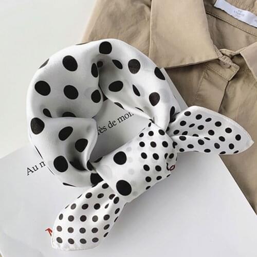 Luna&Dolphin Small Square Scarves 53x53cm Real Nature Silk 12MM Black White Dot Bandanas Headbands Scarf Kerchief Neckerchief