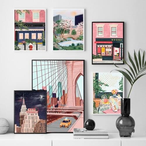 Nordic Painting Canvas Travel Landscape New York Brooklyn Bridge Posters and Prints Wall Art Picture For Living Room Decoration