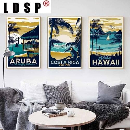LDSP Modern Living Room Decor Costa Rica Hawaii Aruba Sea Beach Landscape Canvas Cartoon Painting Wall Art Print Poster Picture