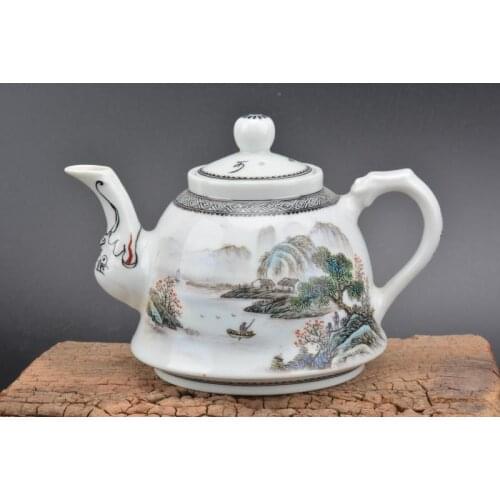 Antique Old porcelain teapot,pastel,Landscape scenery,Hand-painted crafts,Decoration,Collection&Adornment