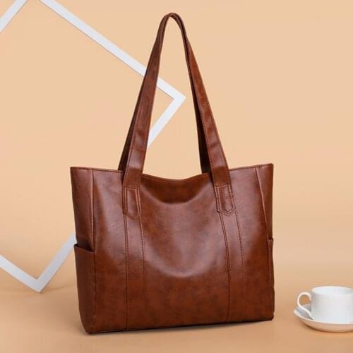 Fashion Solid Color Top-handle Bag Autumn PU Leather Shoulder Bags Satchel Portable Street Daily Handbag Large Capacity Totes