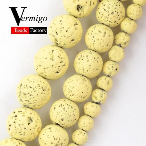 Light Yellow Lava Hematite Natural Gem Stone Beads For Jewelry Making Round Spacer Beads 4 6 8 10mm Diy Bracelet Necklace 15"