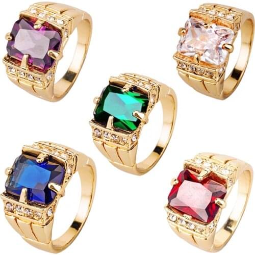 Vintage Noble Royal Natural Crystal Ring Jewelry Five-color Crystal Ring Gold Mens Wedding Ring Size 7 8 9 10 11 12 13 14