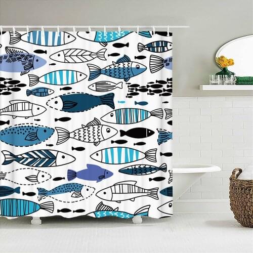 3D Modern Style Fish Prints Shower Curtain Screen Cover Waterproof Polyester Cartoon Bathroom Decor With Hook Large Size 180x200