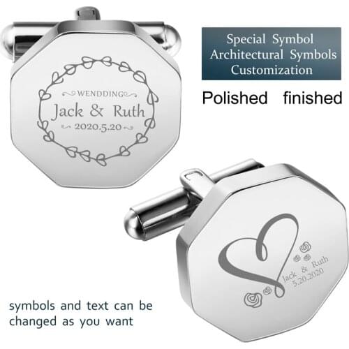 HAWSON Custom LOGO Cufflinks Mens Wedding Gifts Engraved LOGO Octagon Cuff Links for French Shirt Best Grooms Jewelry