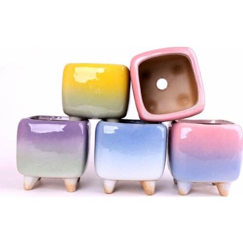 Glazed Gradient Color Ceramic Flower Pots For Succulent Plants Small Bonsai Pot Home Garden Decor Mini Succulent Plant Pots