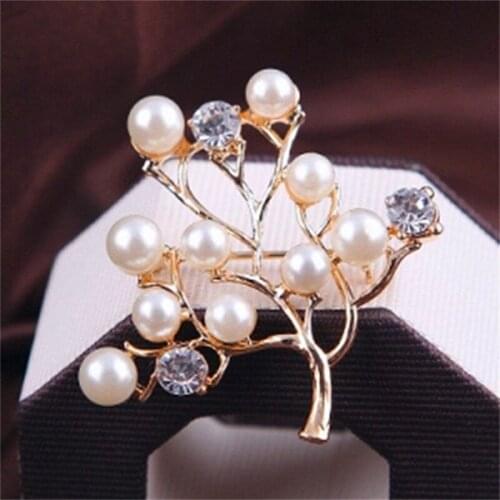 Vintage Crystal Branch Brooch Imitation Pearl Big Brooches Pins For Women Party Wedding Jewelry Accessories Gifts