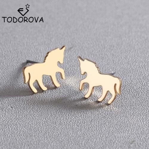 Todorova Fashion Lucky Unicorn Earrings for Women Stainless Steel Jewelry Accessories Cute Animal Small Earrings oorbellen