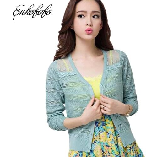 2018 Summer Cardigan Women Korean Style Spring and Autumn Lace Crocheting Jumper Sweater Short Loose Thin Feminino Jacket Tops
