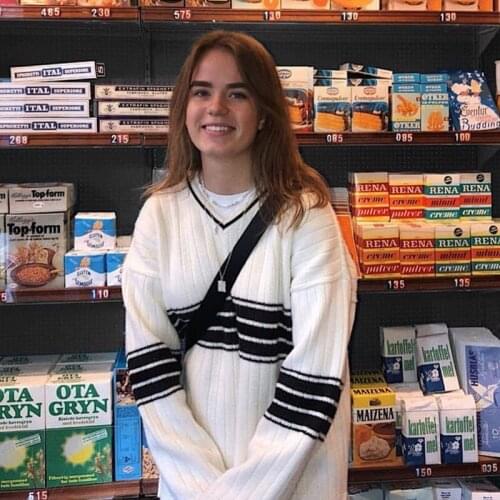 B-TOTO American Retro Black And White Striped V-neck Sweater Sweater Tide Ins Blouse 2021 New Fashion