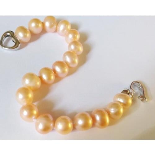 8x9mm pink real pearl Bracelet heart clasp Natural Freshwater Pearl Handmade Woman Jewelry Wedding