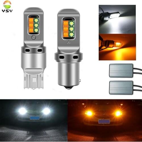 2x DRL Running Turn Signals 3535 12SMD P21W PY21W BAU15S ba15s 1156 WY21W W21W 7440 LED Canbus Dual Color Auto Bulbs No Error