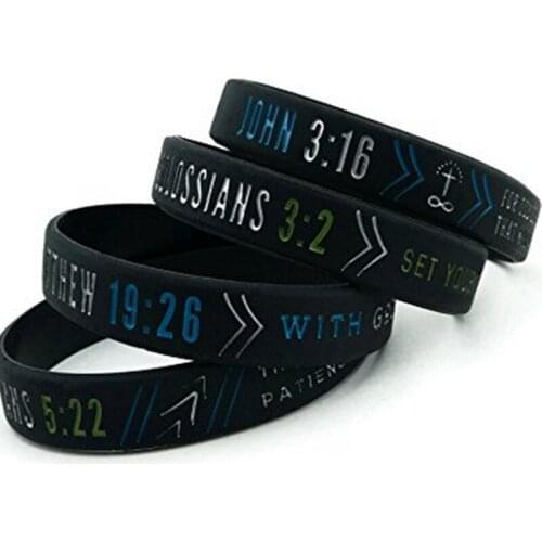 300PCS Christian Scriptures Unisex Bible Verse John 316 GALATIANS 522 COLOSSIANS 32 silicone rubber bracelet wristband