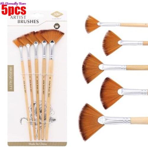 5pcs Fan Shape Gouache Painting Pen Nylon Hair Paint Brush Drawing Art Supplies