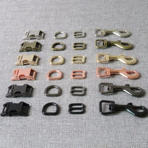 50 sets 15mm wholesale dog collar leash metal buckle D ring release belt buckle spring hook belt slider harness sewing accessory