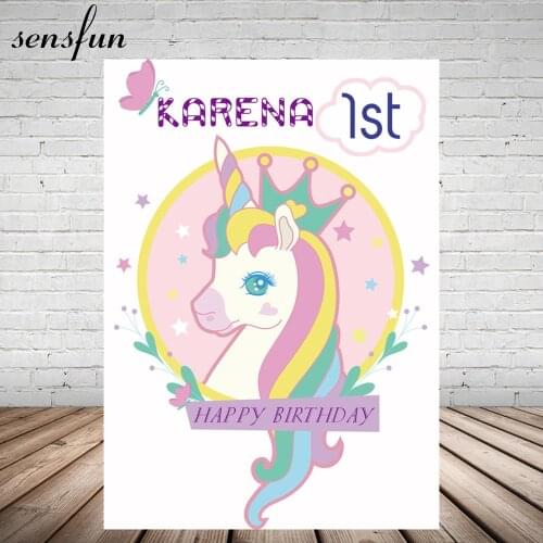 5x7FT Vinyl Cartoon Unicorn Backdrop Pink Theme Baby New Shower 1st Happy Birthday Backgrounds Custom Name Date