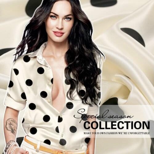 Silks Telas Best Selling 2021 Products 19mm Elastic Black White Polka Dot 95% Silk Satin Fabric Japanese Dress Tissus Au Metre