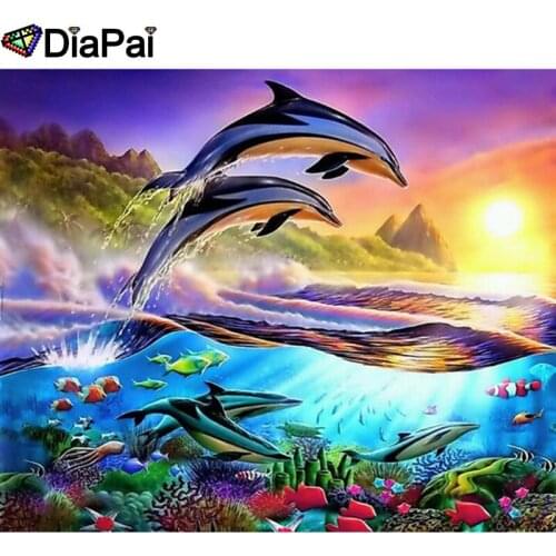 DIAPAI 5D DIY Diamond Painting 100% Full Square/Round Drill "Dolphin fish" Diamond Embroidery Cross Stitch 3D Decor A23591