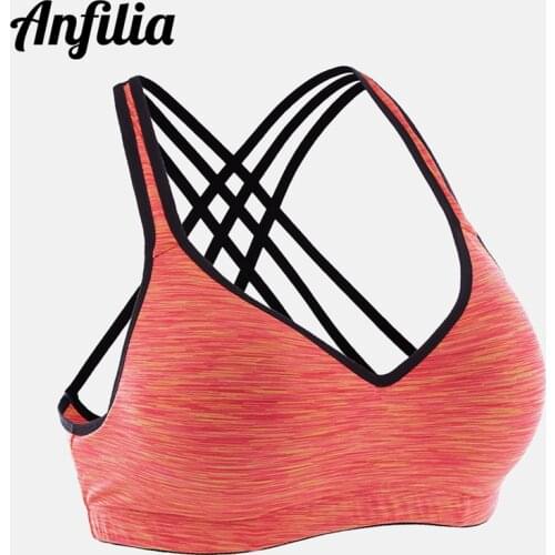 Anfilia Women Yoga Sports Bra Medium Impact Floral Print Backcross Yoga Bra Running Workout Bra Fitness Anti-sweat Sports Top