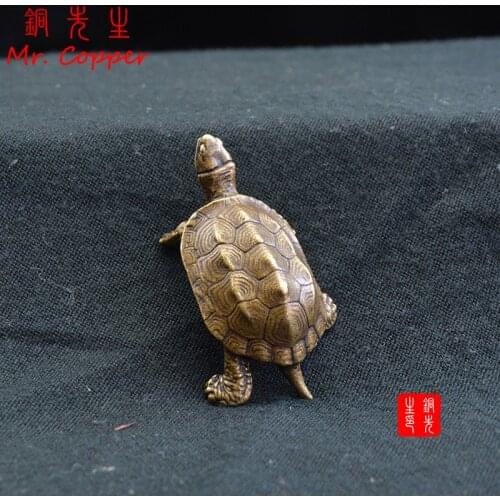 Antique Copper Auspicious Turtle Ornaments Vintage Brass Animal Feng Shui Figurines Home Decorations Accessories Desk Tea Pets