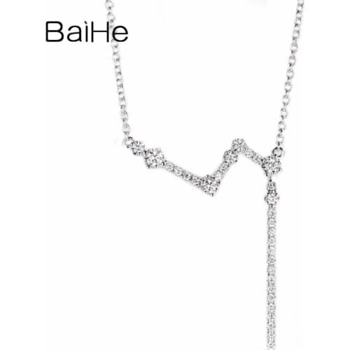 BAIHE Solid 18K White Gold 0.23ct Certified H/SI Genuine Natural Diamonds Women Engagement Fine Jewelry Gift Necklaces