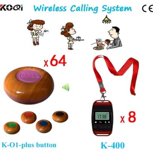 Restaurant Waiter Call Bell Wireless Calling System with 8 Pagers and 64 Call button Transmitter Free Shipping