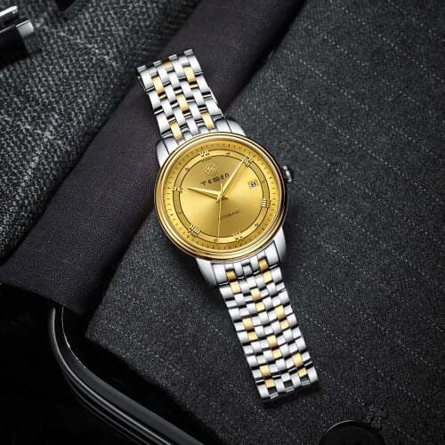 Top Luxury Men Automatic Watches Automatic Mechanical 50M Waterproof Casual Business stainless steel Wristwatch TESEN Brand